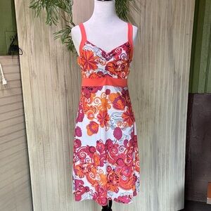 Prana Coral and Orange Floral Quinn Midi Dress, Small, NWOT, Day of the Dead